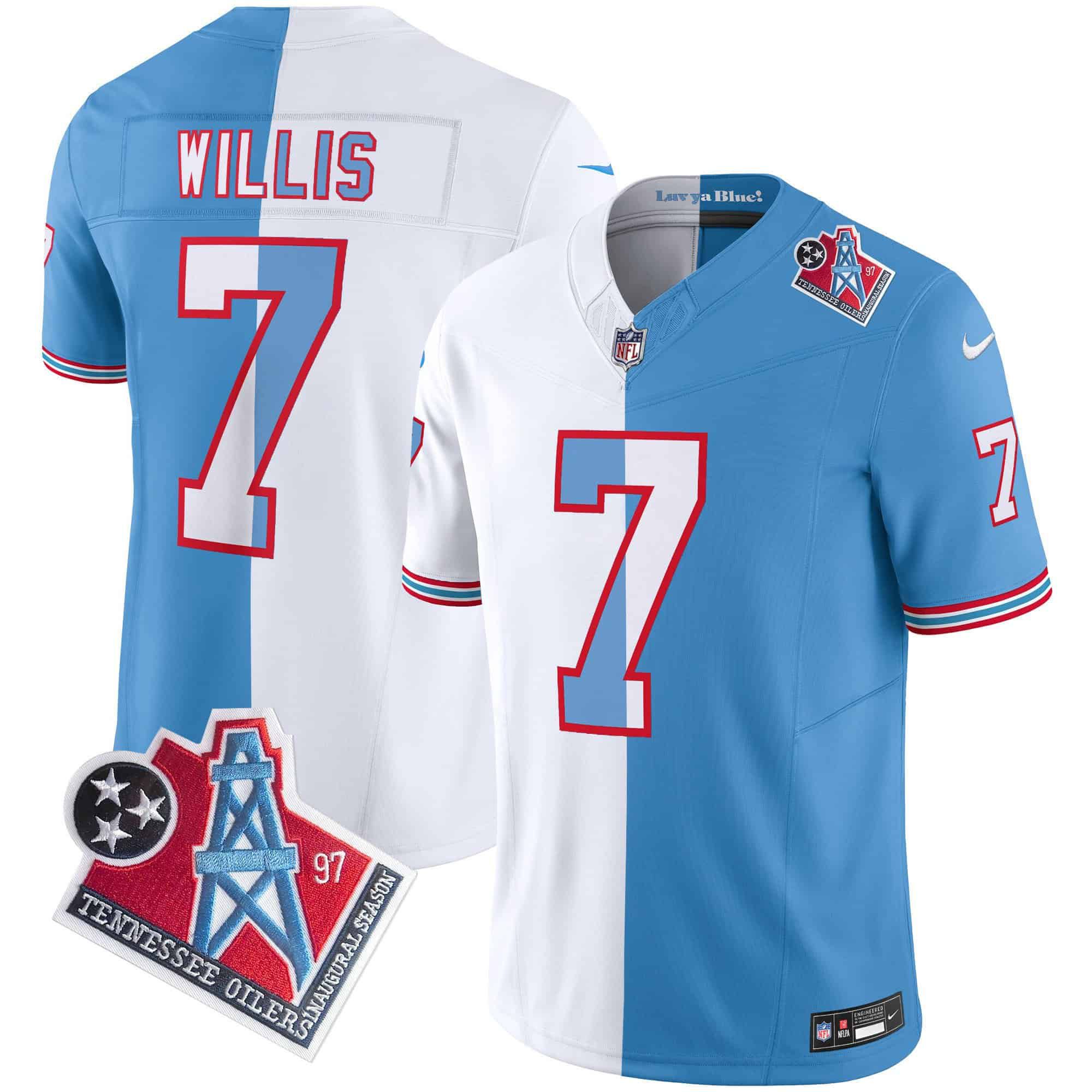 Men Tennessee Titans 7 Willis Light Blue with white 1997 Throwback 2024 Nike Limited Vapor NFL Jersey